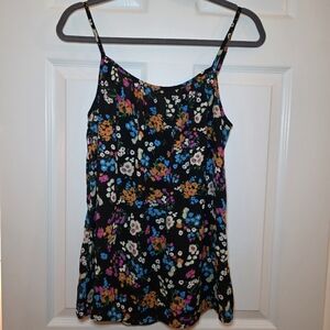 CAbi Women's S Carefree Cami Top Black Floral Spaghetti Strap Top #5599 Retro